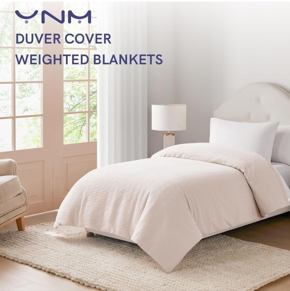 YnM Cotton Waffle Weave Duvet Cover for Weighted Blankets with 16 String Oatmeal